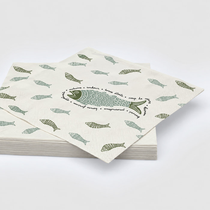 Lot de 20 serviettes en papier motif poisson - Bleu