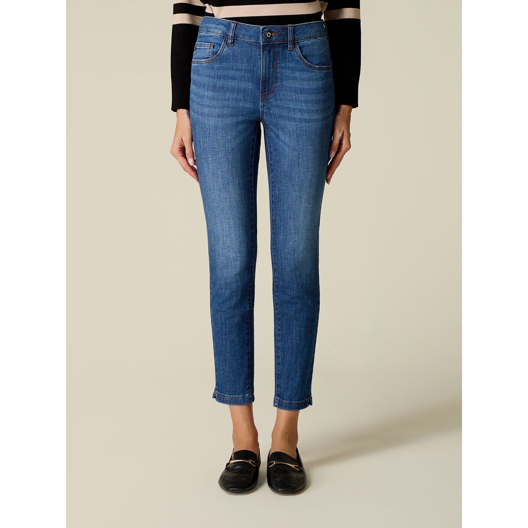 Oltre - Jeans skinny lavado con tachuelas en el bajo del pantalón - Azul