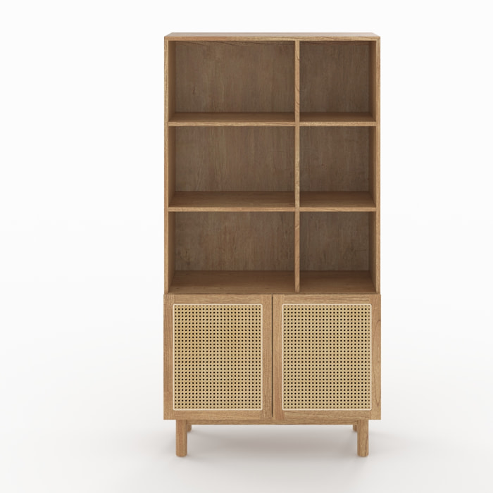 Bibliothèque en bois massif de mindi et rotin - Delya