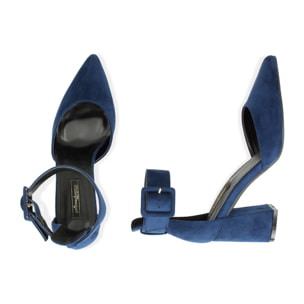 Zapato de tacón azules de microfibra, tacón 8 cm