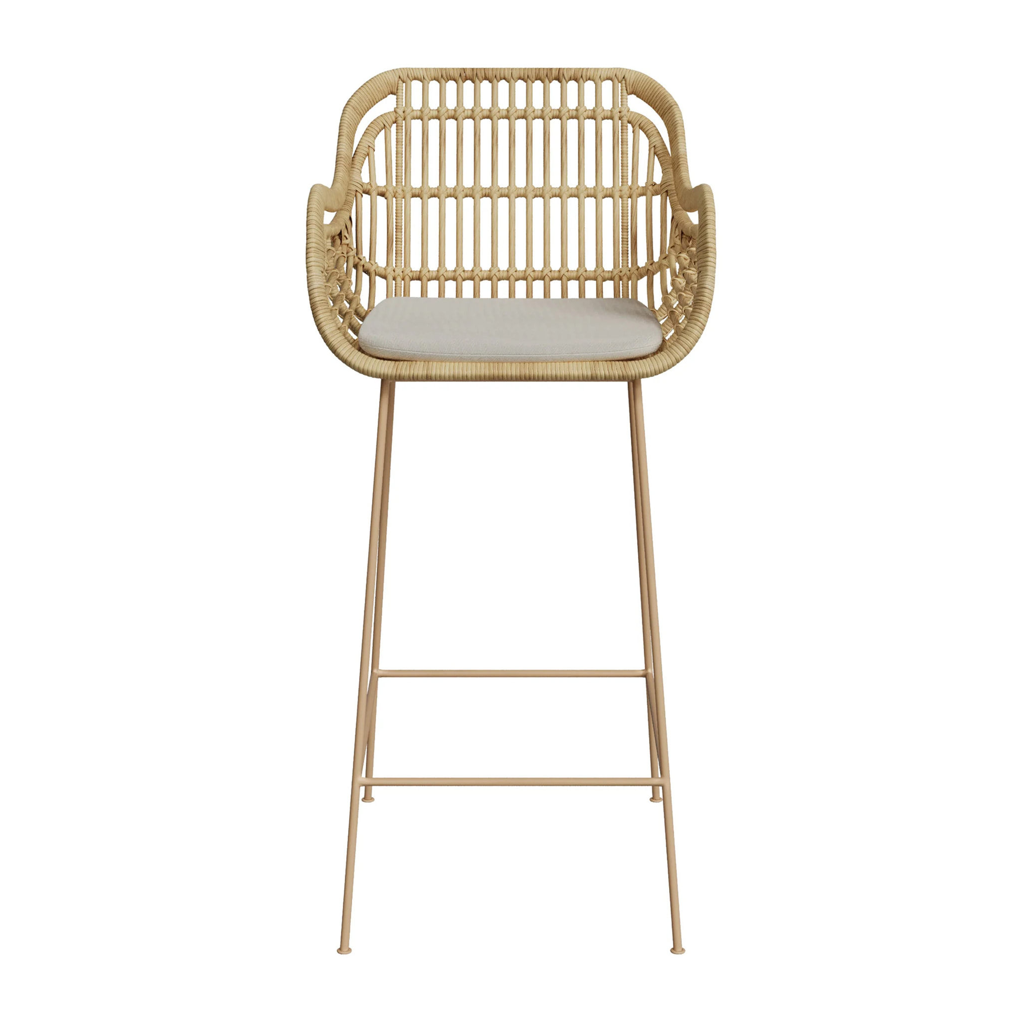 Chaise de bar en rotin, coussin en tissu et pieds en métal beige 71 cm - Chiloé