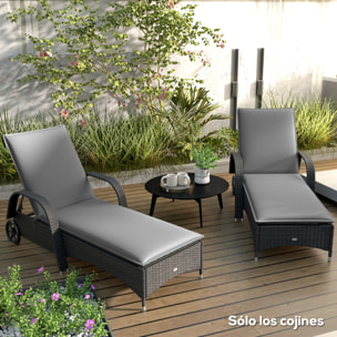 Pack 2 Cojines para Tumbonas Plegables Colchonetas para Tumbonas de Jardín Exterior 193x58x6 cm con Correas de Sujeción Protección UV Resistente a Salpicaduras Gris