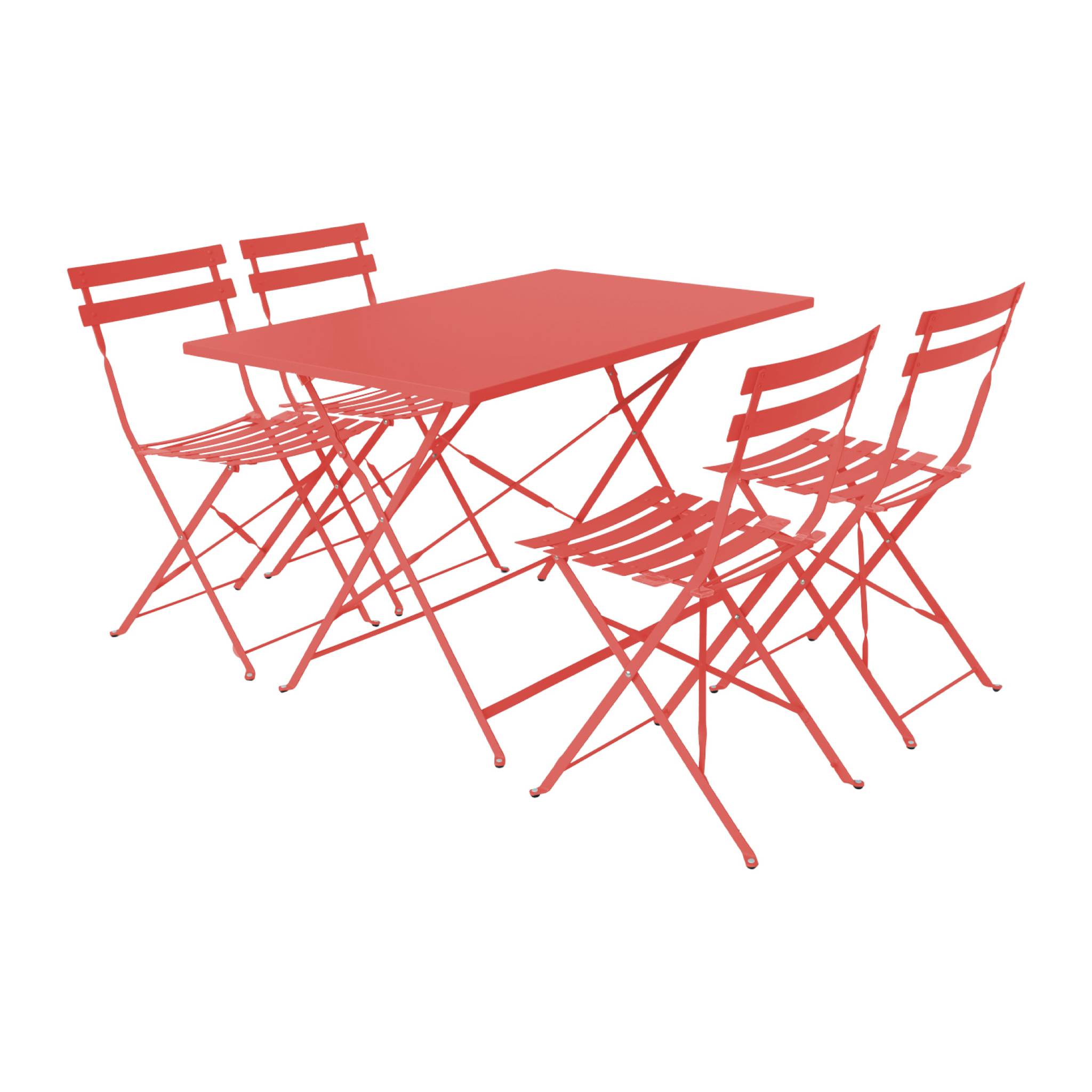 Table de jardin bistrot pliante métal + 4 assises 110 x 70cm. avec quatre chaises pliantes. acier thermolaqué