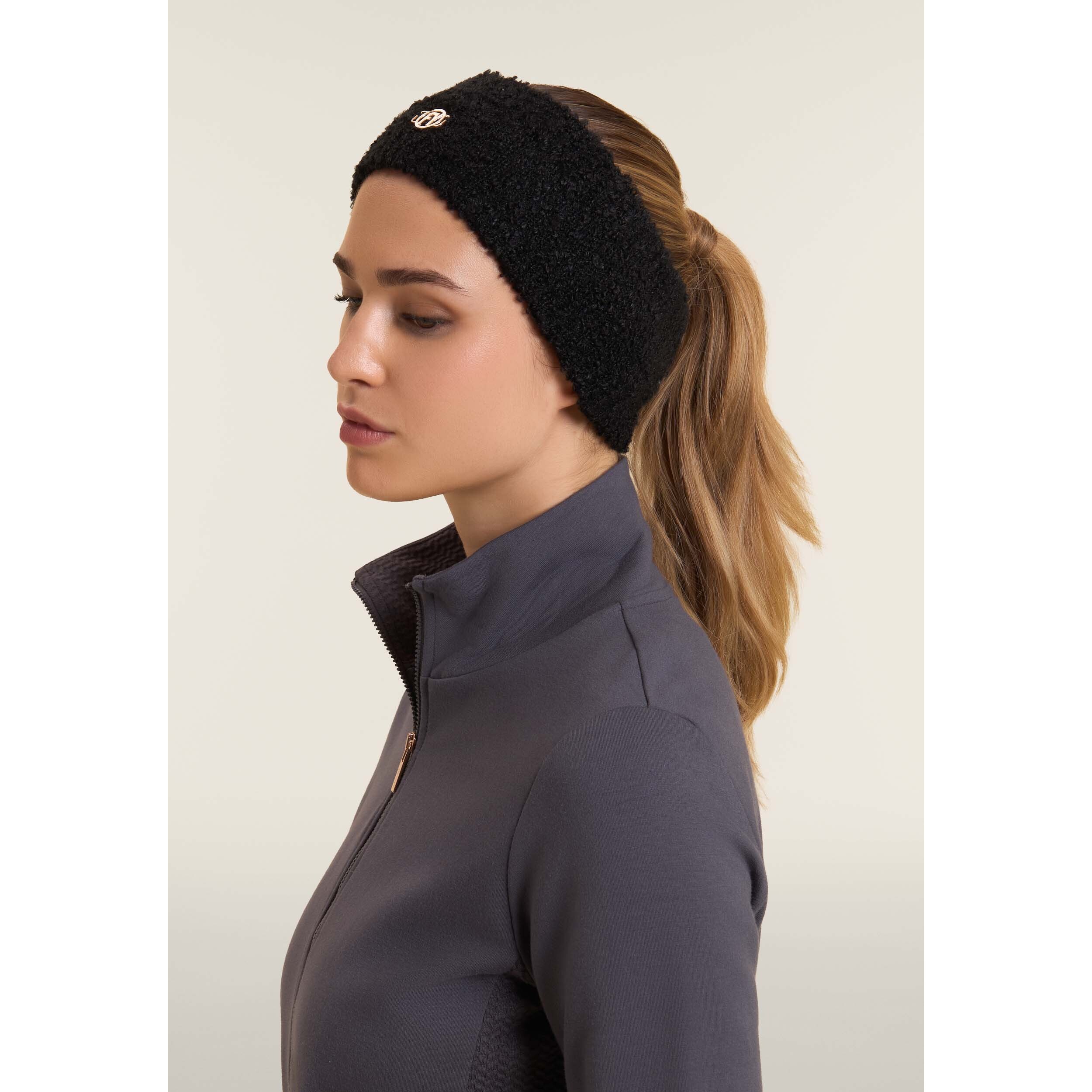 Fascia per capelli bouclé con logo dorato FY