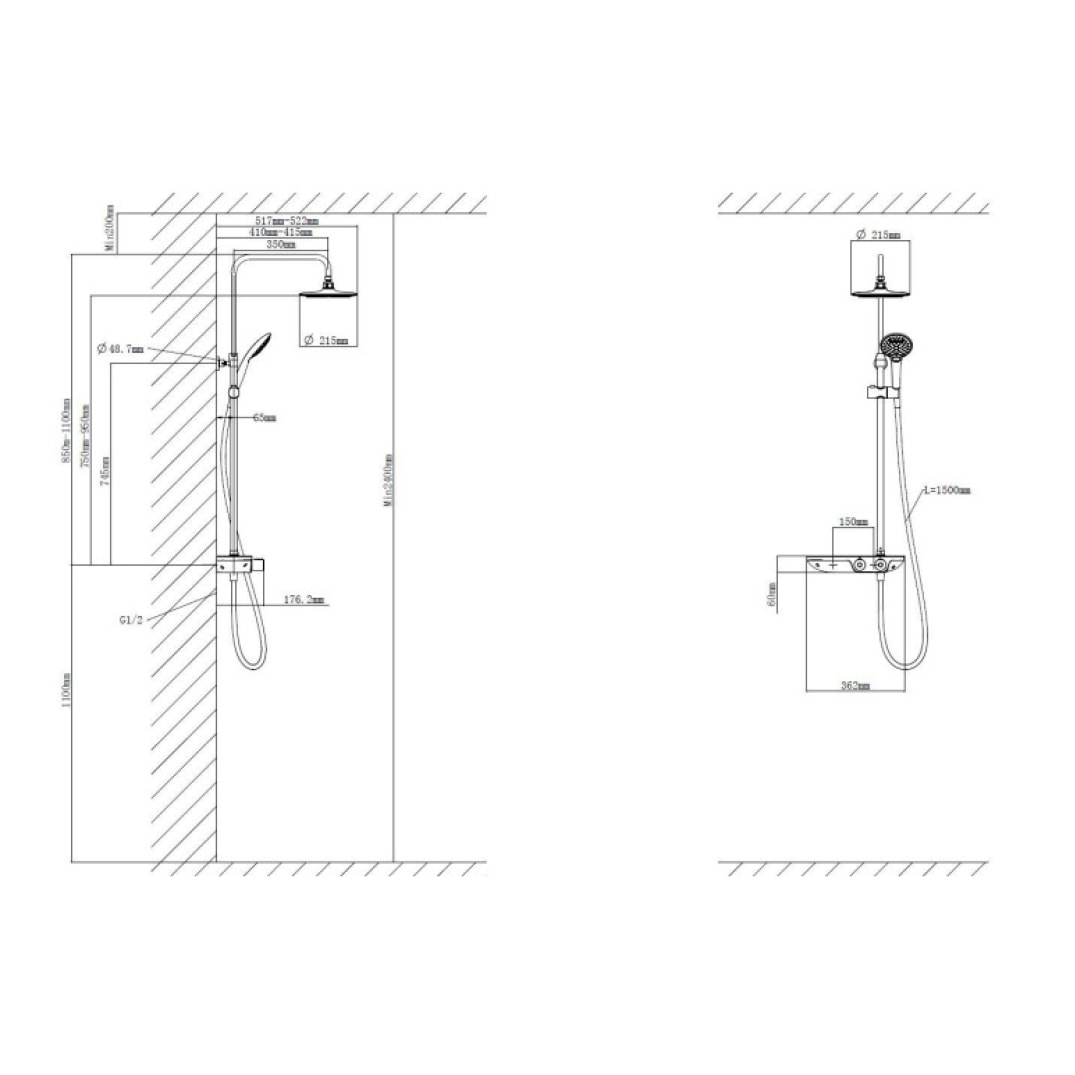 Colonne douche, Douchette 3 jets, mitigeur thermostatique, Barre réglable en hauteur, Chrome/Blanc SATSSTKP