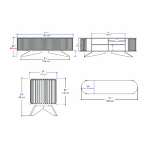 Mobile porta TV Desteve, Credenza da soggiorno, Armadio basso per TV, Base parete attrezzata, 180x43h60 cm, Antracite e Bianco