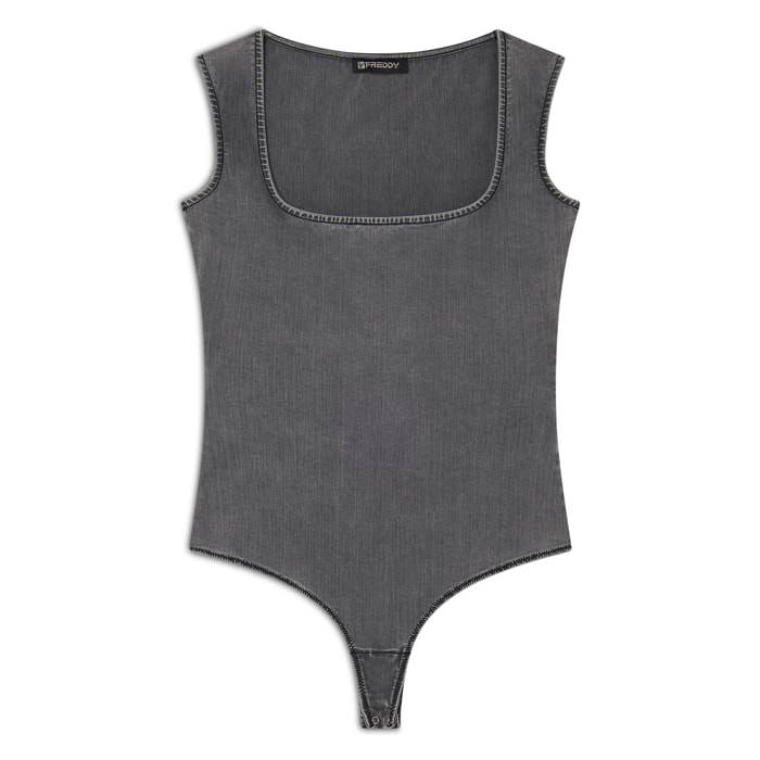 Body senza maniche in jersey TENCEL™ effetto denim