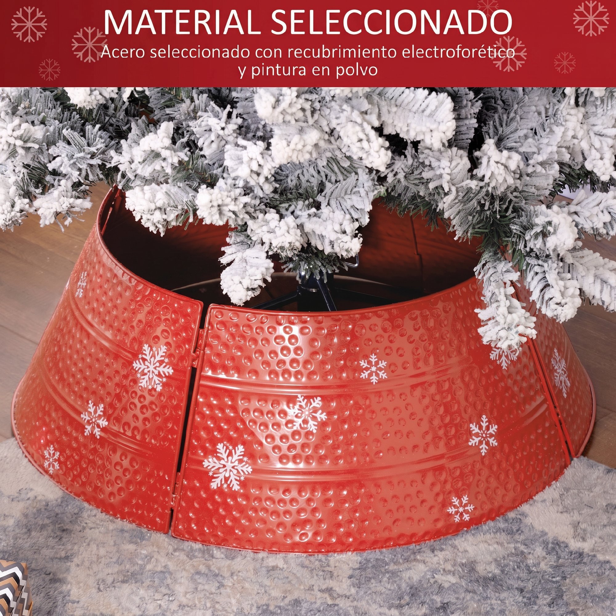 HOMCOM Collar para Árbol de Navidad, Falda para Árbol de Navidad de Metal, Impermeable, Decoración para Fiestas, Hogar, 66x66x23 cm, Rojo