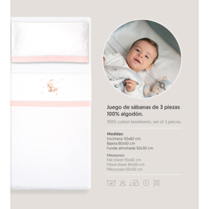 Triptico Coche Franela Estampado Oso Luna Estrellas Bco/Rosa
