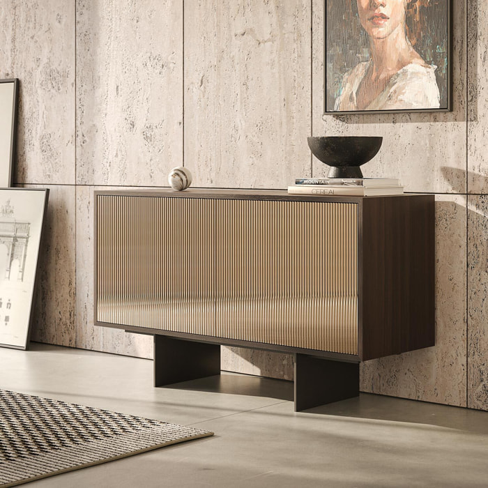 MADIA VESIRA CANNETE 2 ANTE - STRUTTURA ROVERE NATURALE, GRIGIO CARBONE, ANTA SPECCHIO BRONZATO