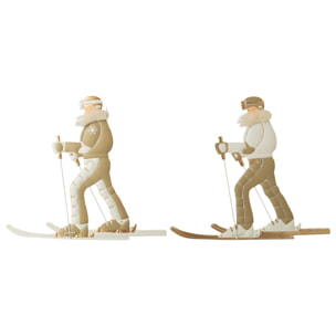 J-Line Objet Mural Skieur Métal Blanc/Beige Assortiment De 2