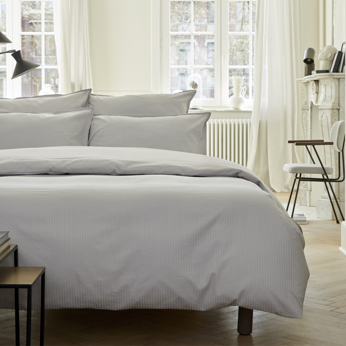 Housse de couette unie en satin de coton, GRAND HOTEL, Gris Argent