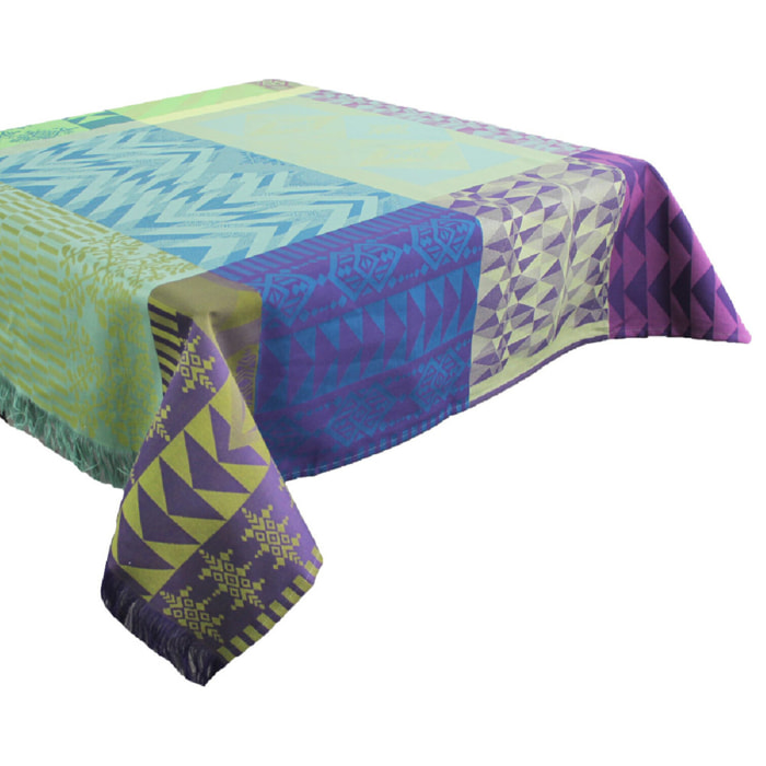 Nappe anti tache pur coton motif jacquard Santa fe vert