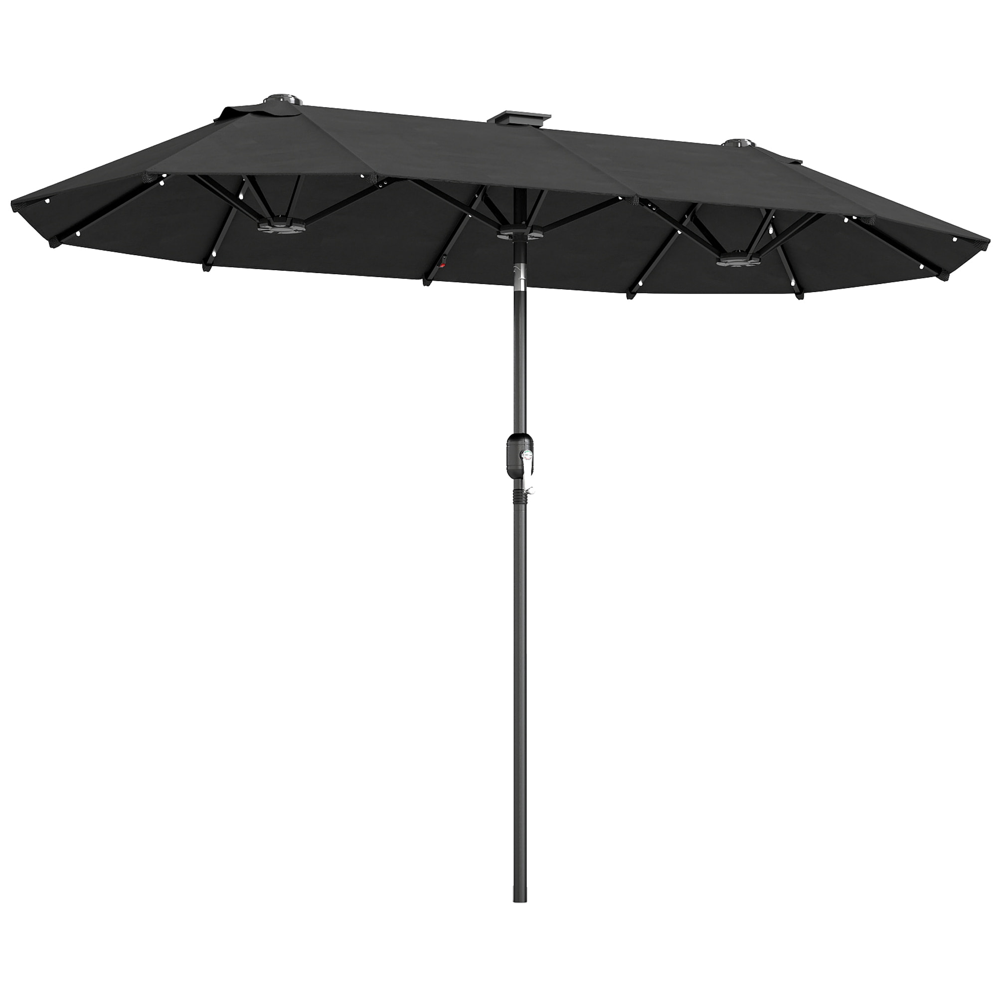 Parasol de jardin double 3 x 1,5 m éclairage solaire polyester gris