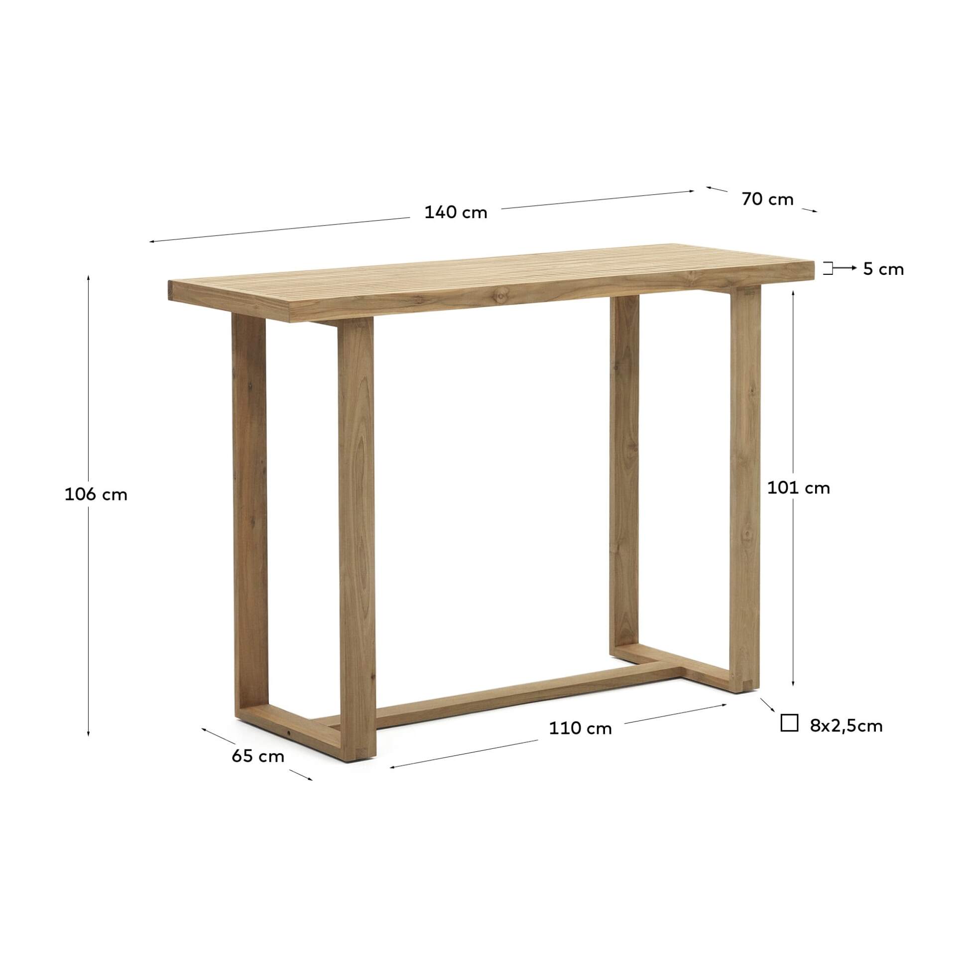 Kave Home - Tavolo alto Canadell 100% outdoor in legno massiccio di teak riciclato 140 x 70 cm