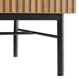 SCOTT - Table basse 2 tiroirs décor effet bois rainuré noir/naturel