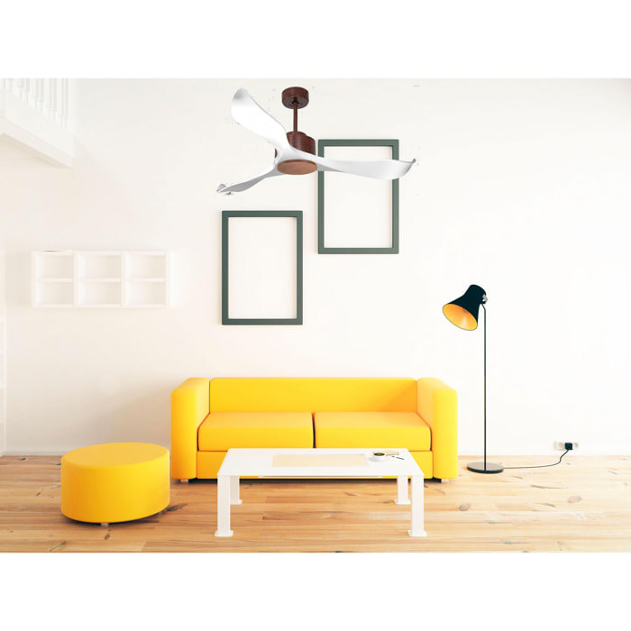 Ventilateur de plafond Wifi Moteur à courant continu Télécommande Adaptateur 2/3 Lames Hypersilence Mémoire Shopify Vendible (AUTOMATIQUE) 40   W brun