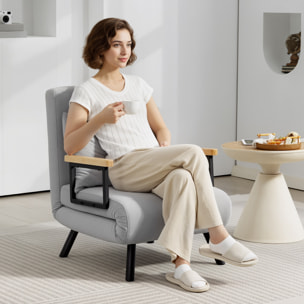 Sofá Cama de 1 Plaza 4 en 1, Sofá Cama Plegable Tapizado en Terciopelo con Respaldo Ajustable de 5 Niveles y Almohada Acolchada, para Oficina, Dormitorio, Salón, 63x73x81 cm, Gris Claro