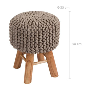 Petit tabouret tricot en coton taupe - Lisa