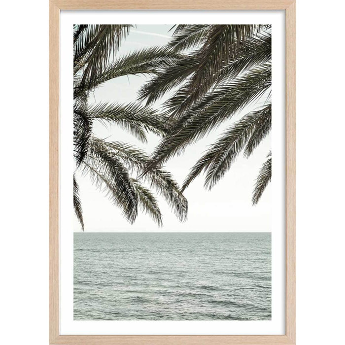 Poster plage tropicale secrète Affiche + cadre en bois - Chêne