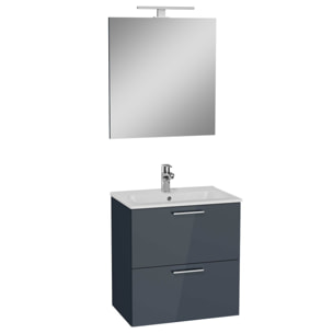 Mia ensemble meuble préassemblé 59x61x39,5 cm avec lavabo, miroir et éclairage LED, Anthracite brillant (MIASET60A)