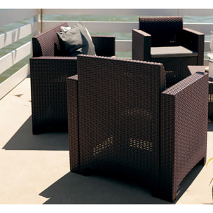 Set salotto da esterno Gazania, Salottino outdoor, Set da balcone o giardino, Composizione soggiorno per esterni, Made in Italy, Marrone
