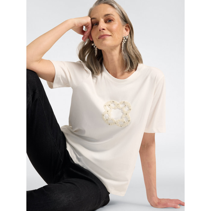 Elena Mirò - T-shirt in cotone con ricamo Monogram - Bianco