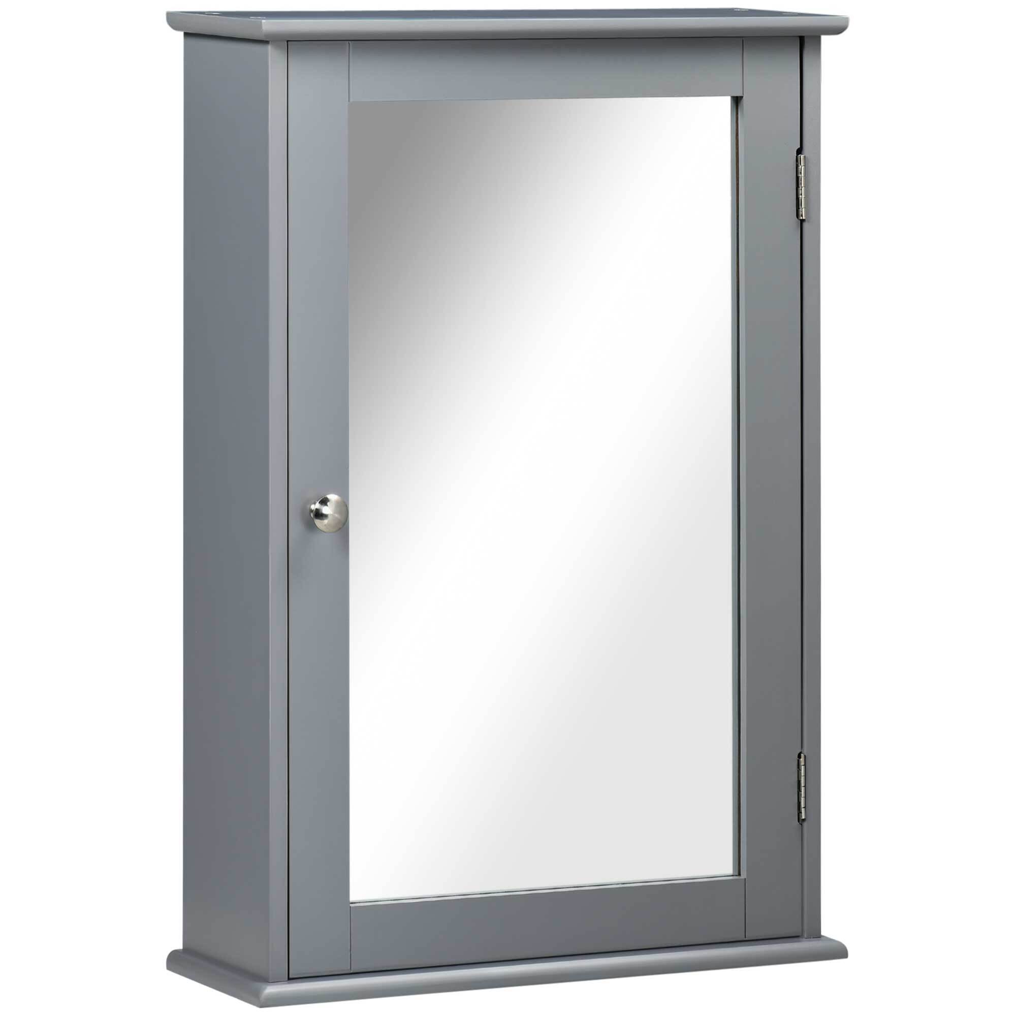 Armoire miroir mural de salle de bain - porte, 2 étagères - dim. 41L x 14l x 60H cm - gris