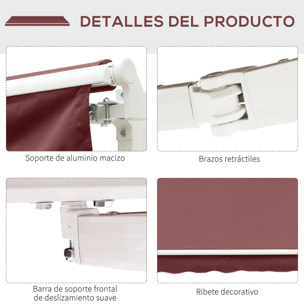 Toldo Manual Retráctil 350x250 cm, Toldo Exterior Terraza con Ángulo Ajustable, Manivela, Estructura de Aluminio y Protección UV30+, para Jardín, Patio, Ventanas, Rojo Vino