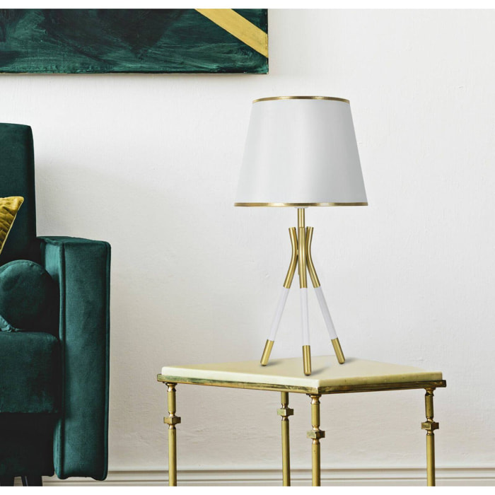 Lampada da tavolo Gongbi, Luce da scrivania, Luminaria da ufficio, Lampada da lavoro, 28x28 h57 cm, Bianco e Oro
