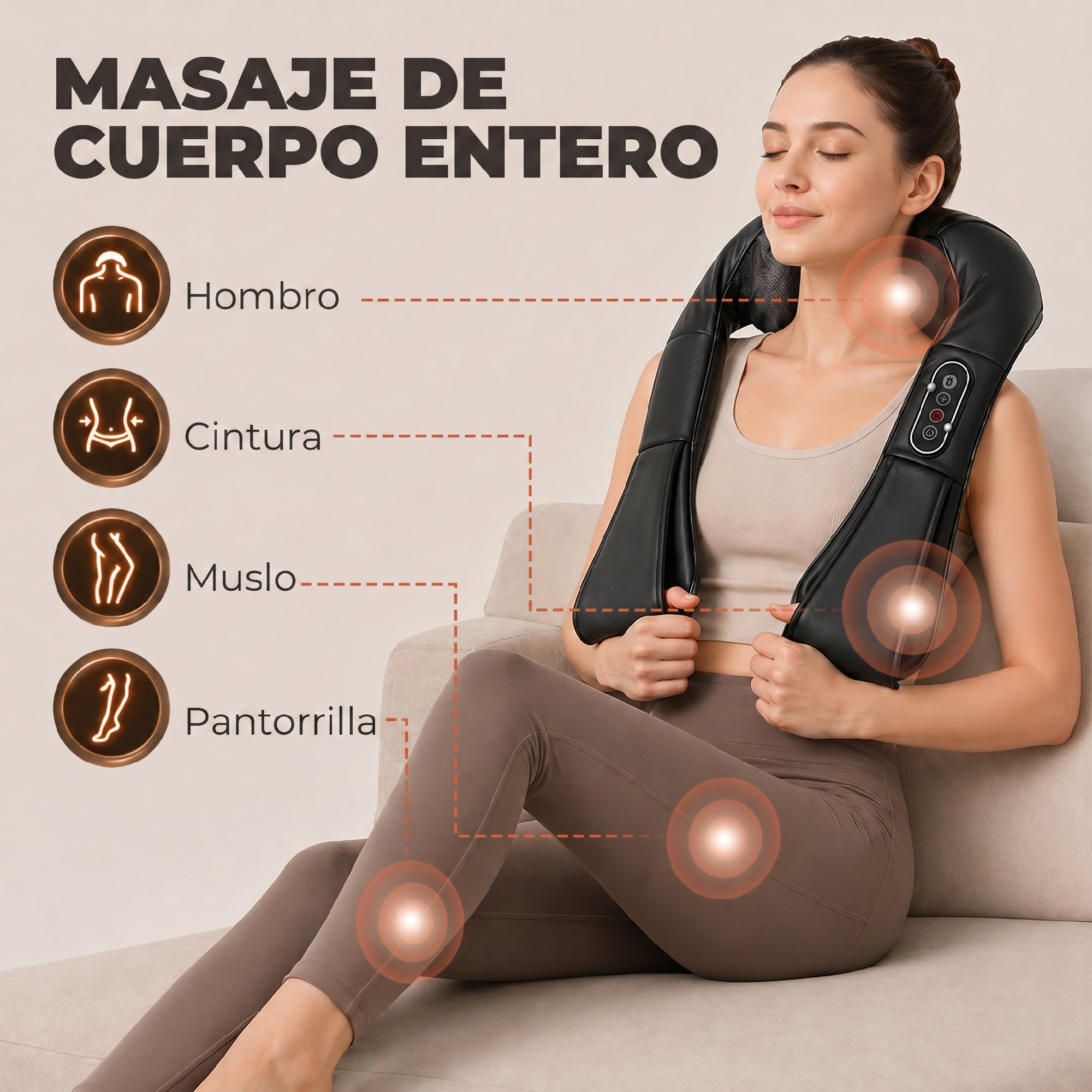Masajeador Cervical y Espalda con Calor y 8 Nodos Shiatsu, 3 Intensidades de Amasamiento 3D Masajeador de Cuello y Hombros, para Aliviar la Fatiga Muscular en Casa, Oficina y Coche