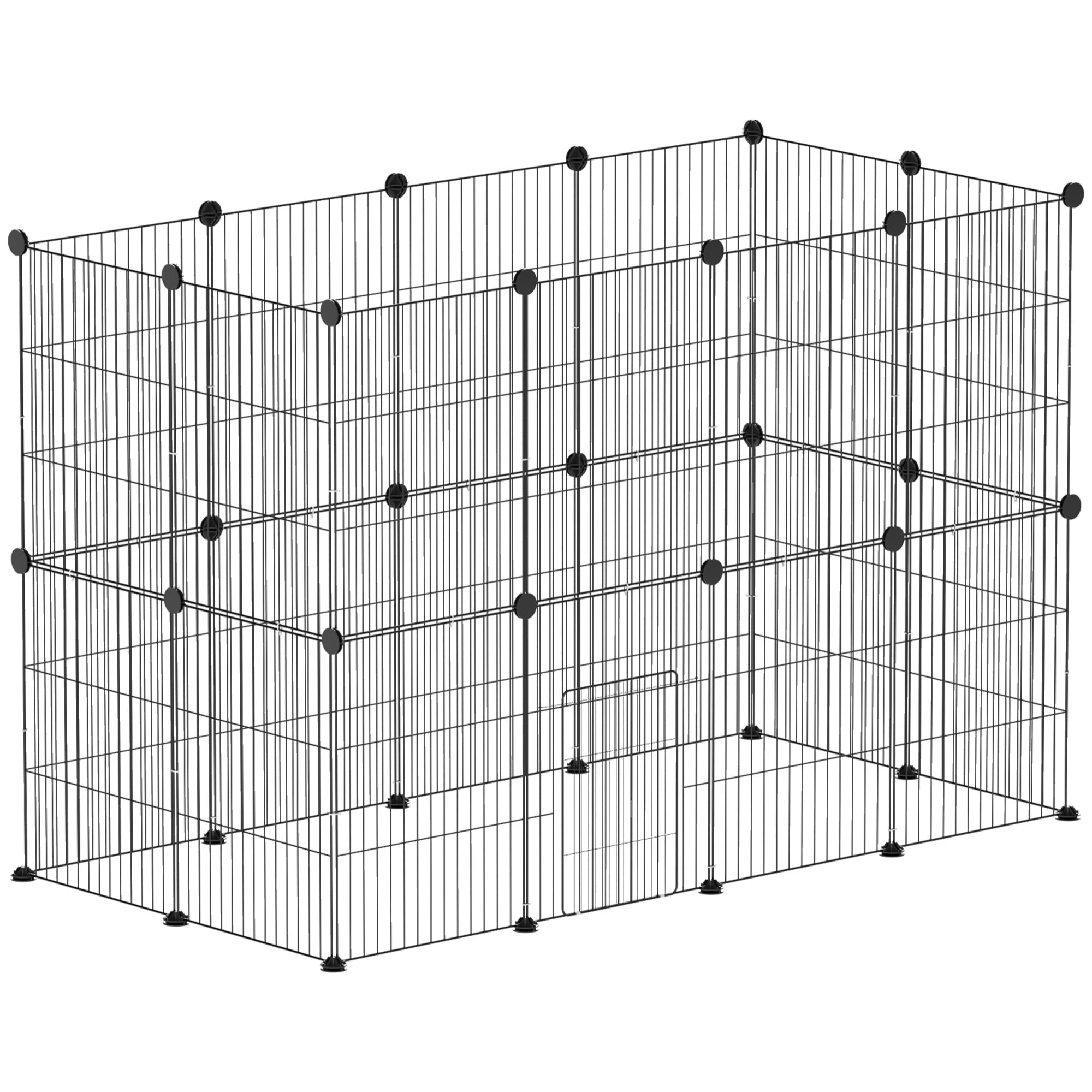 Valla Metálica para Mascotas de 24 Paneles, Jaula para Animales Pequeños, Forma Personalizable, Jaula para Conejos, Cobayas, Chinchillas, Gatitos, 120x60x80 cm, Negro