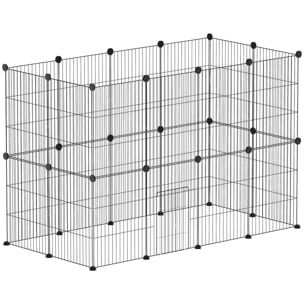 Valla Metálica para Mascotas de 24 Paneles, Jaula para Animales Pequeños, Forma Personalizable, Jaula para Conejos, Cobayas, Chinchillas, Gatitos, 120x60x80 cm, Negro