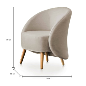 Poltrona Alla, Poltrona di design da salotto, 100% Made in Italy, Poltroncina relax in tessuto imbottito, Cm 70x60h80, Tortora