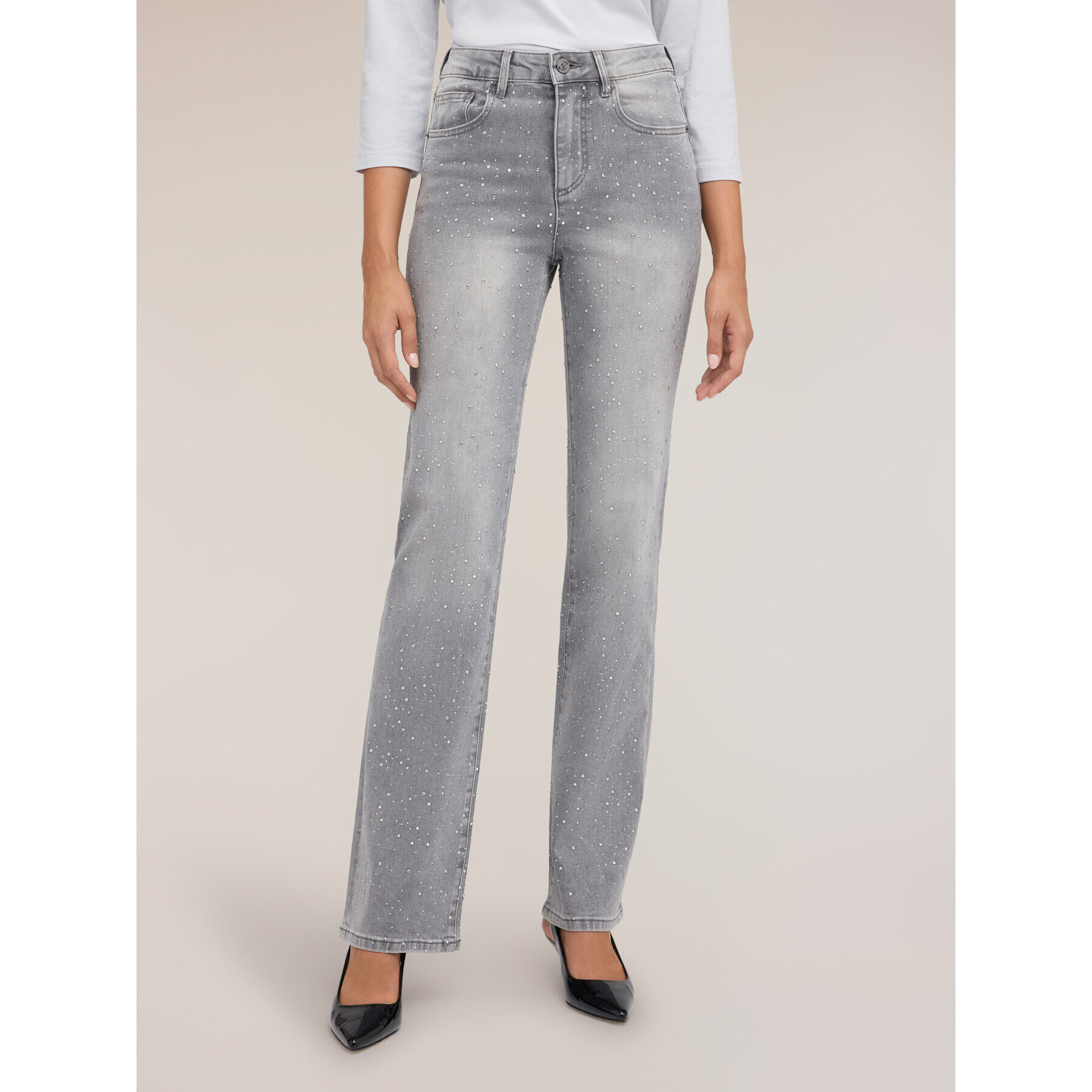 Motivi - Jeans wide con applicazioni di strass - Grigio