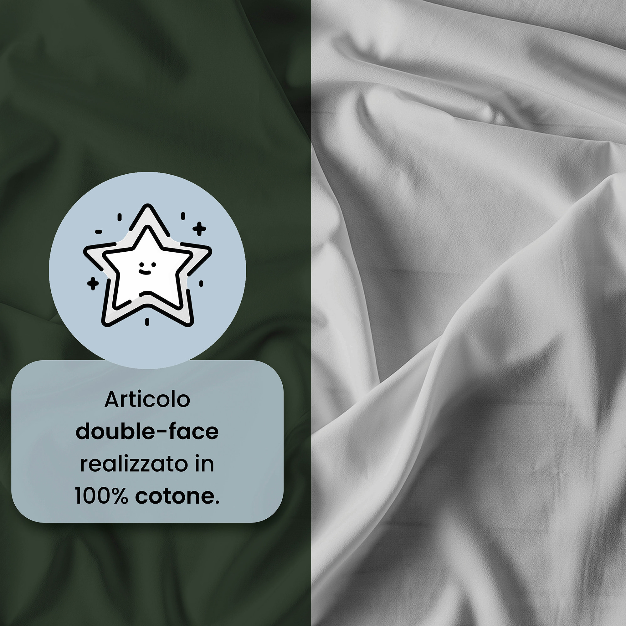 PARURE COPRIPIUMINO NATURAL COLOR, 100% Cotone, Made in Italy - VERDE OLIVA/GRIGIO CHIARO