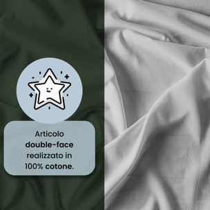 PARURE COPRIPIUMINO NATURAL COLOR, 100% Cotone, Made in Italy - VERDE OLIVA/GRIGIO CHIARO