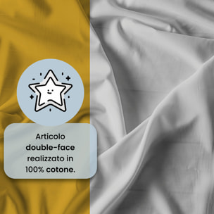 COMPLETO LETTO NATURAL COLOR, 100% Cotone, Made in Italy - SENAPE/GRIGIO CHIARO