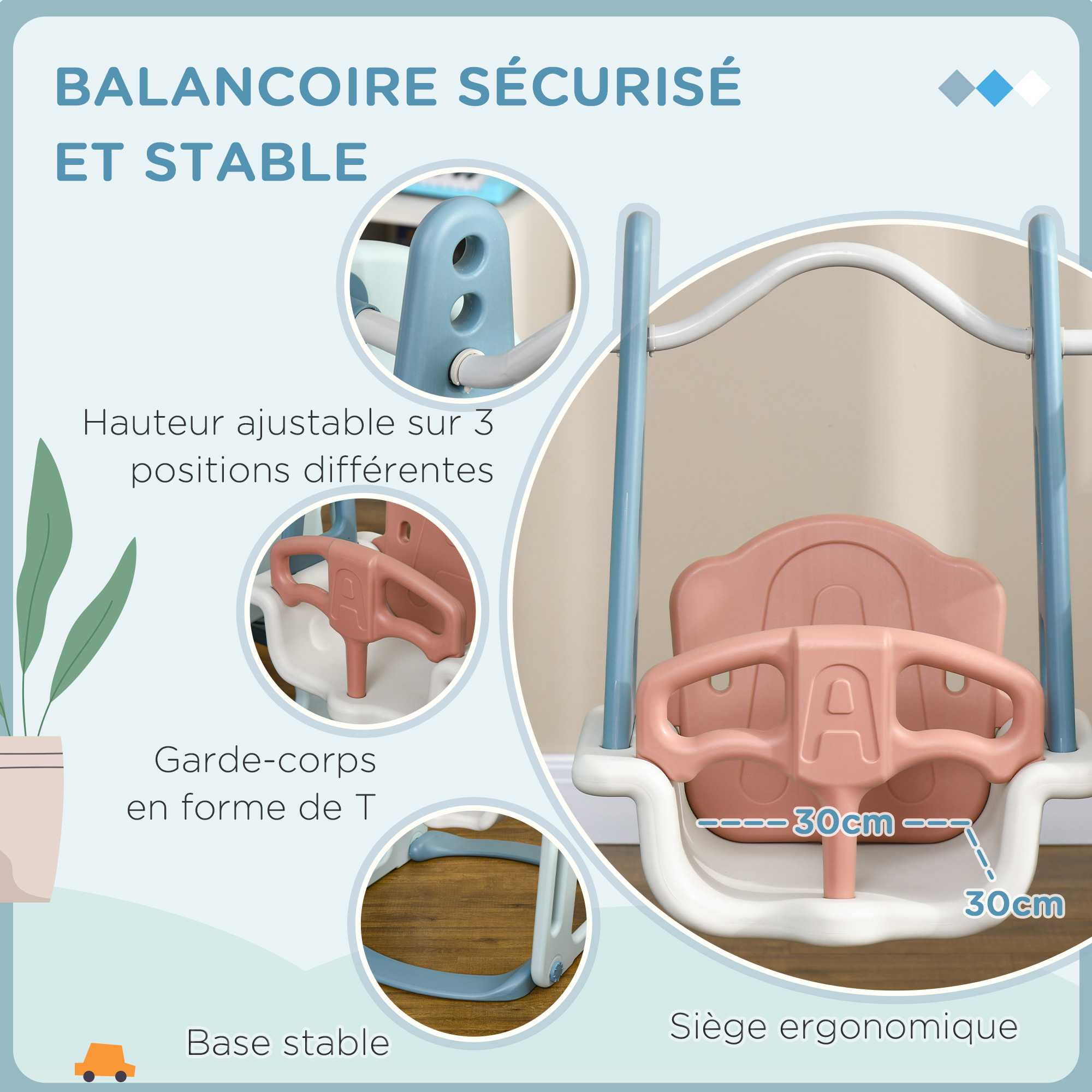 Portique enfant toboggan et balançoire avec panier de basket-ball aire de jeux 3 en 1 usage intérieur et extérieur dim. 200 x 150 x 100 cm
