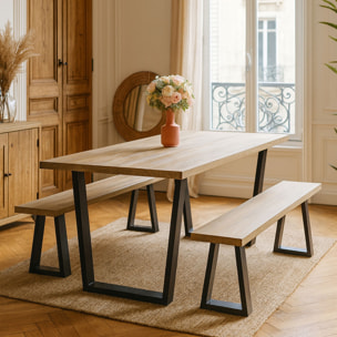 Table en bois d'acacia et pieds en métal noir 200cm HERA