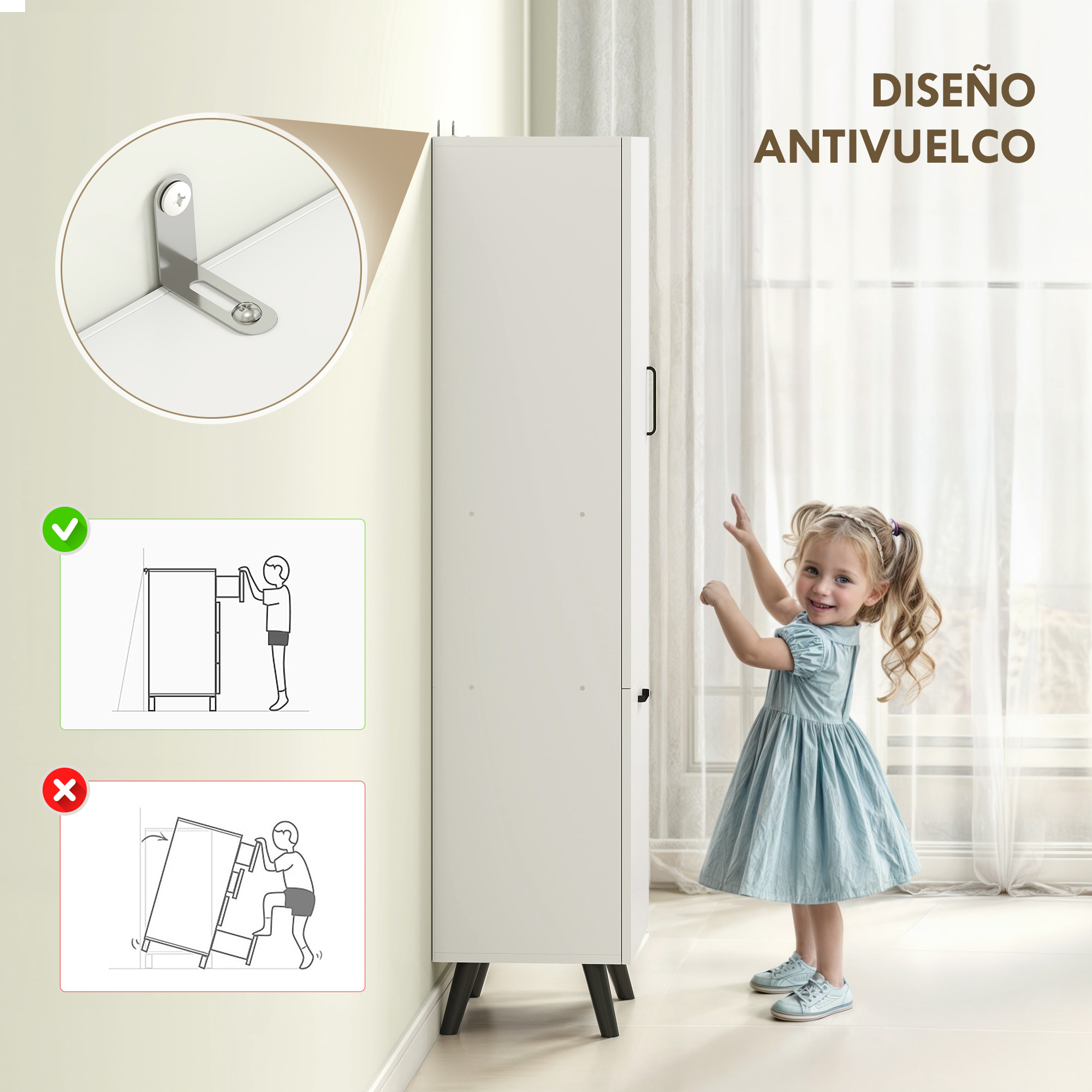 Armario de Baño Alto con Cesto Ropa Sucia Columna de Baño Estrecho con Puerta y Estantes Mueble Auxiliar para Salón Cocina 35x31,5x144 cm Blanco
