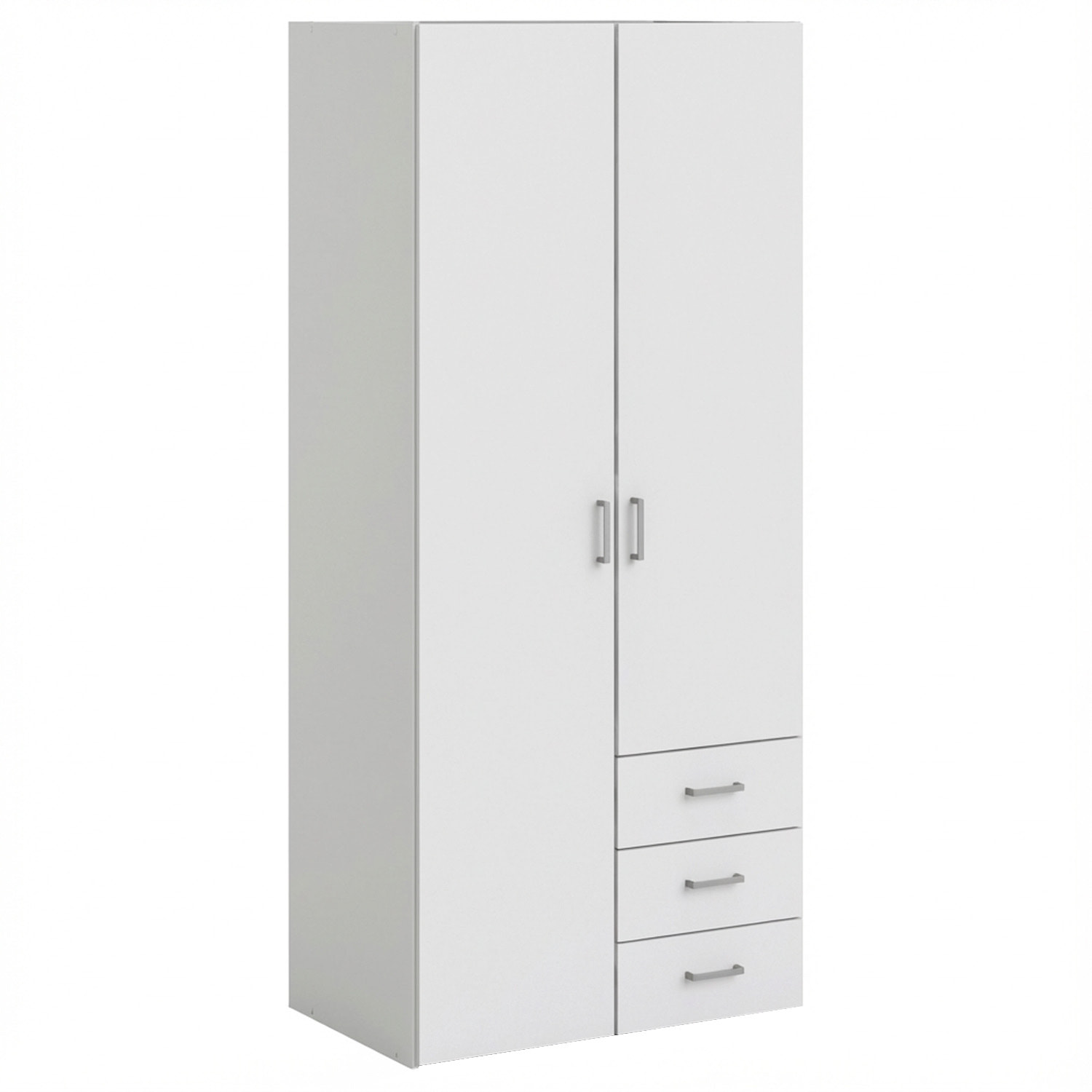 Armadio Con 2 Ante e 3 Cassetti Armadietto Multiuso Design Moderno Salvaspazio Vano Con Barra Appendiabiti E Ripiani 77.6 x 49.5 x 175.4 Cm Bianco
