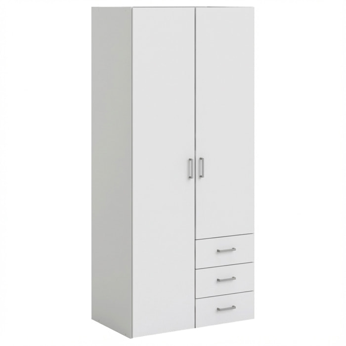 Armadio Con 2 Ante e 3 Cassetti Armadietto Multiuso Design Moderno Salvaspazio Vano Con Barra Appendiabiti E Ripiani 77.6 x 49.5 x 175.4 Cm Bianco