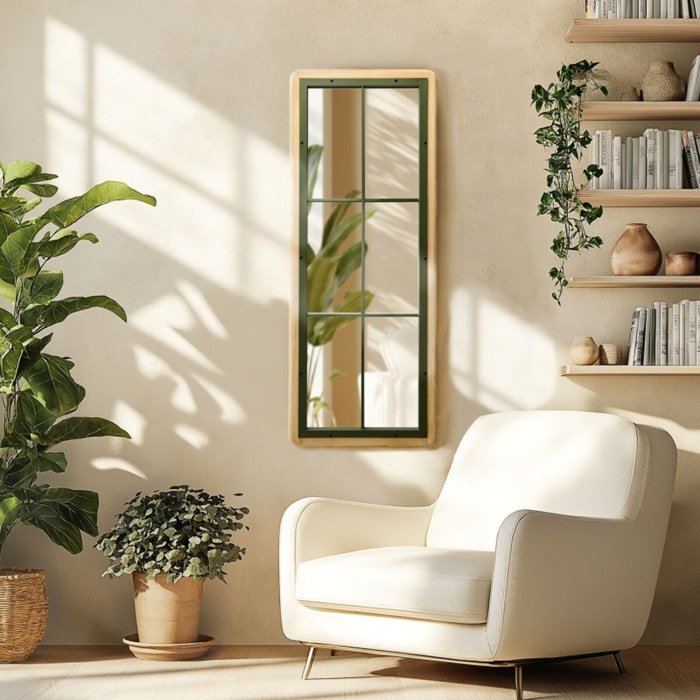 HELENA - Miroir rectangulaire esprit verrière pin et métal vert