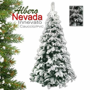 ALBERO 210Cm NEVADA INNEVATO - PE+PVC - 1043 TIPS - 140Cm DIAMETROFolto, Ignifugo, Effetto Realistico, Rami a Gancio, Materiale Resistente e Duraturo