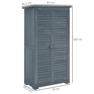 Armoire de jardin abri jardin remise pour outils sur pied 2 étagères portes persiennes toit bitumé étanche bois sapin pré-huilé gris
