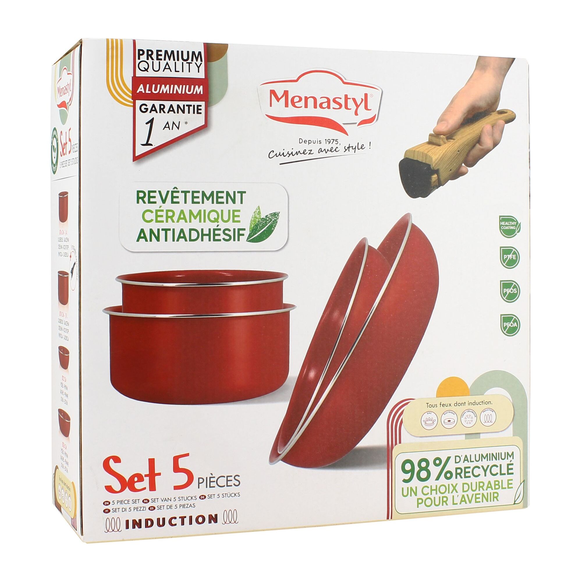 Batterie de cuisine 5 pièces en aluminium recyclé rouge