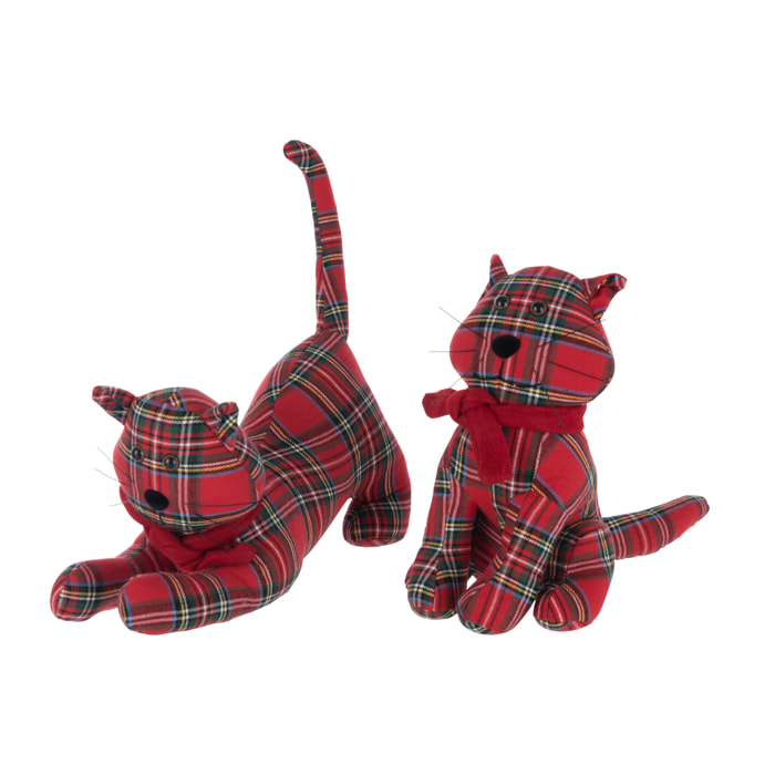J-Line butoir de porte Chat à carreaux - polyrésine - rouge/vert - lot de 2