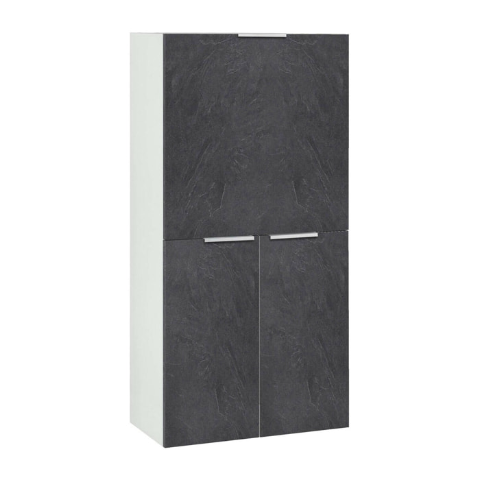 Scrivania Atroc, Mobile multiuso con scaffali e piano da lavoro, Tavolo multiuso per ufficio, Scrivania salvaspazio multi posizione, 100% Made in Italy, cm 70x35h140, Bianco e Ardesia
