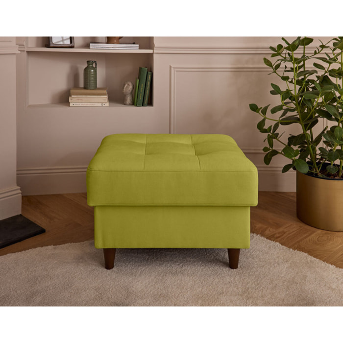 Anna - pouf en velours - pieds en bois - Vert Olive